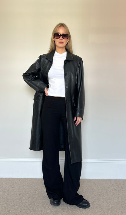 Vintage contrast stitch leather trench coat