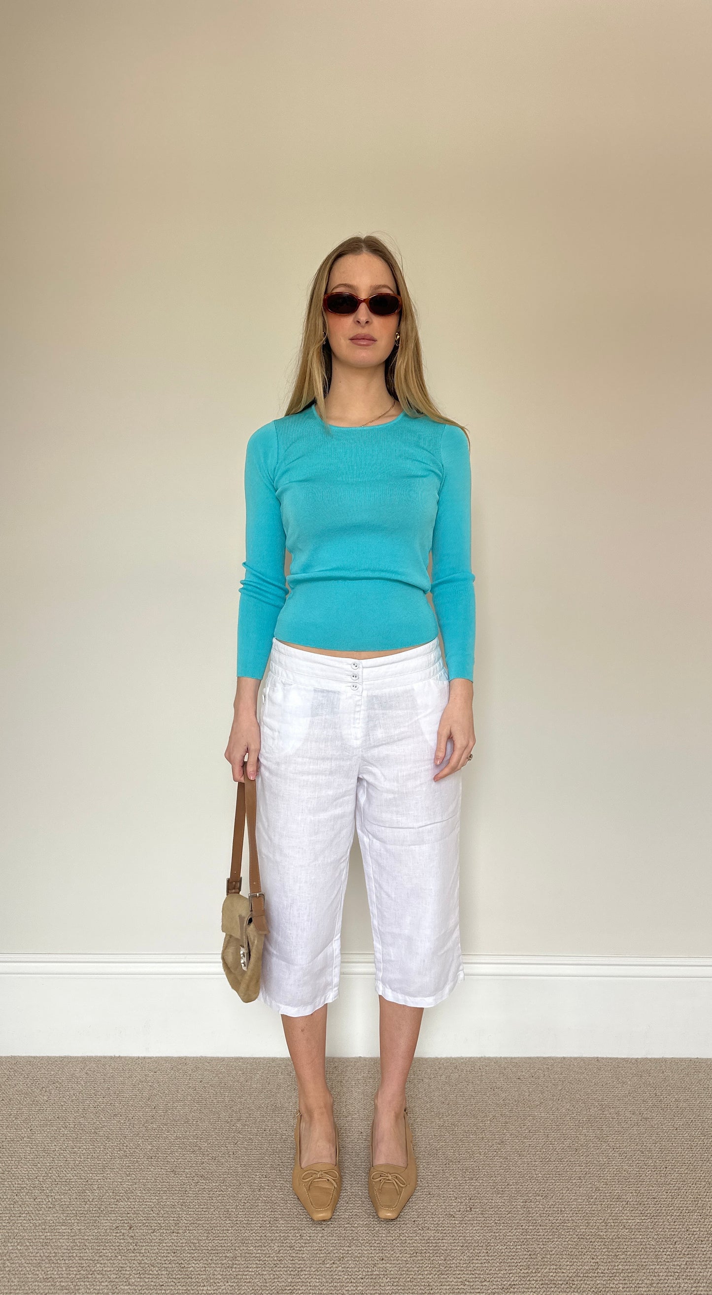 Vintage White linen Capri trousers