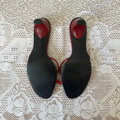Vintage red floral kitten heels