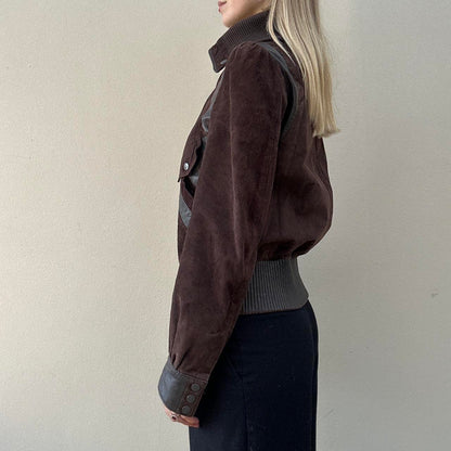 Vintage 00s brown suede & leather bomber