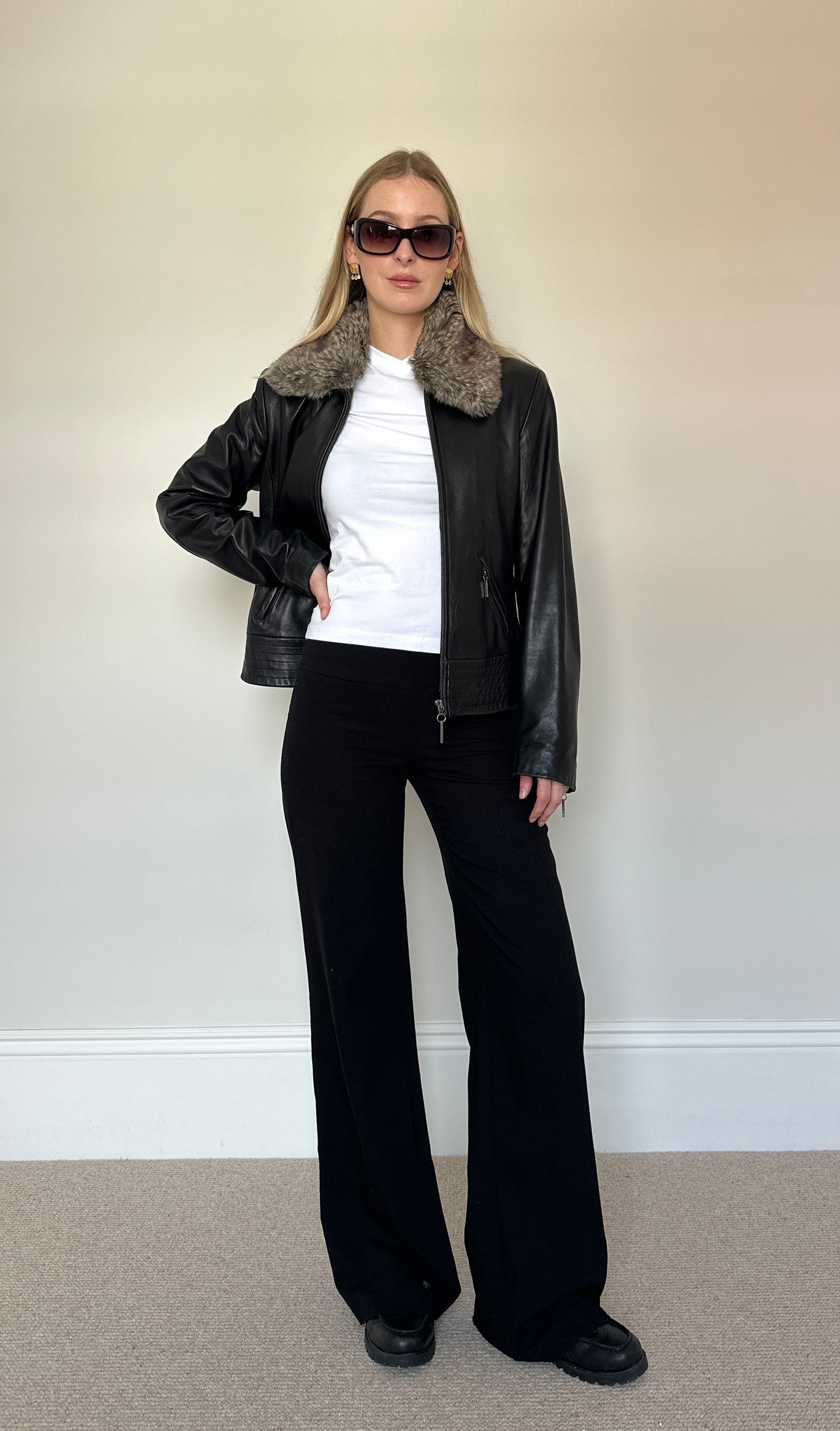 Vintage leather & faux fur jacket