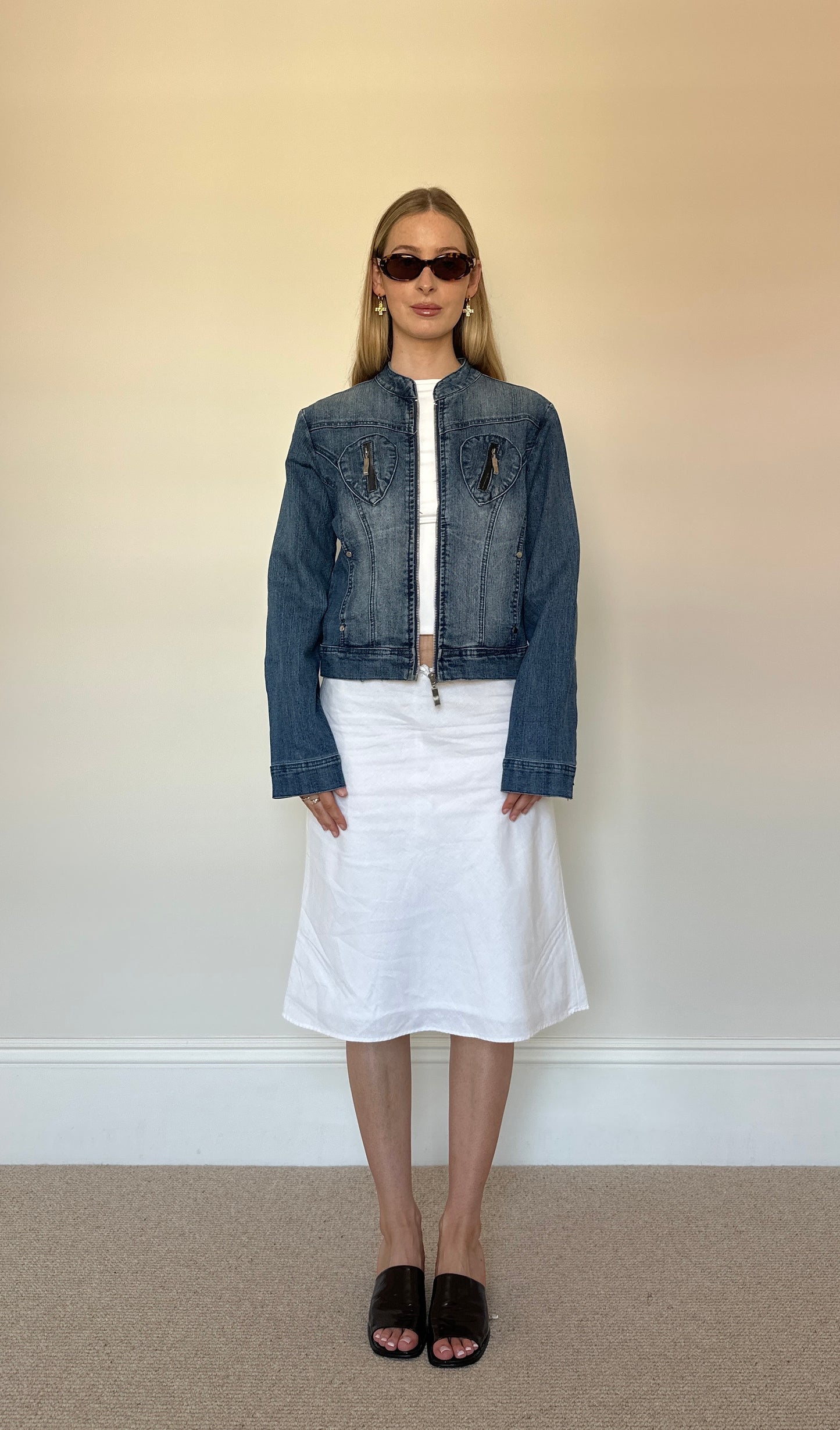 Vintage denim zip biker jacket
