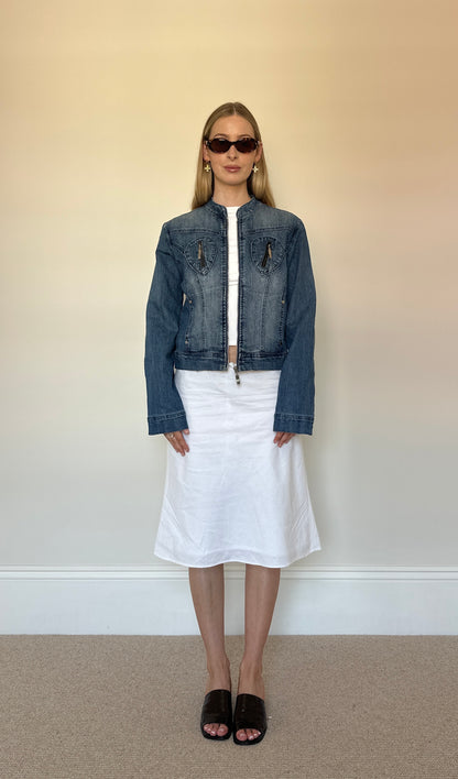 Vintage denim zip biker jacket