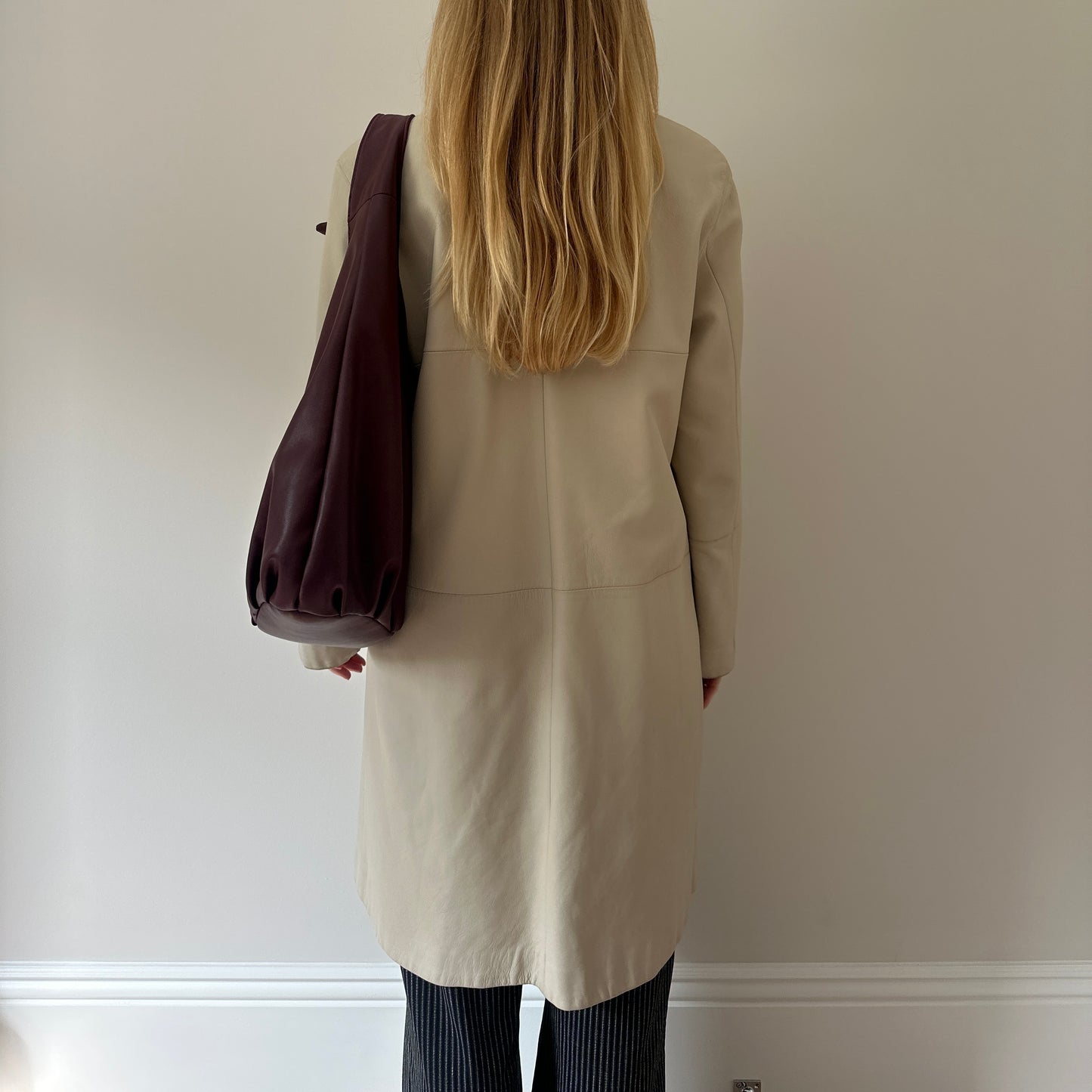 Vintage cream leather trench coat