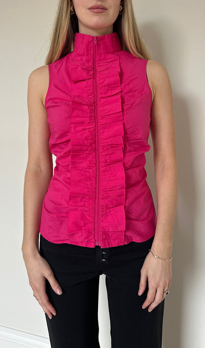 Vintage neon pink zip ruffle top