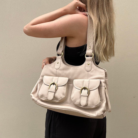 Cream leather shoulder bag