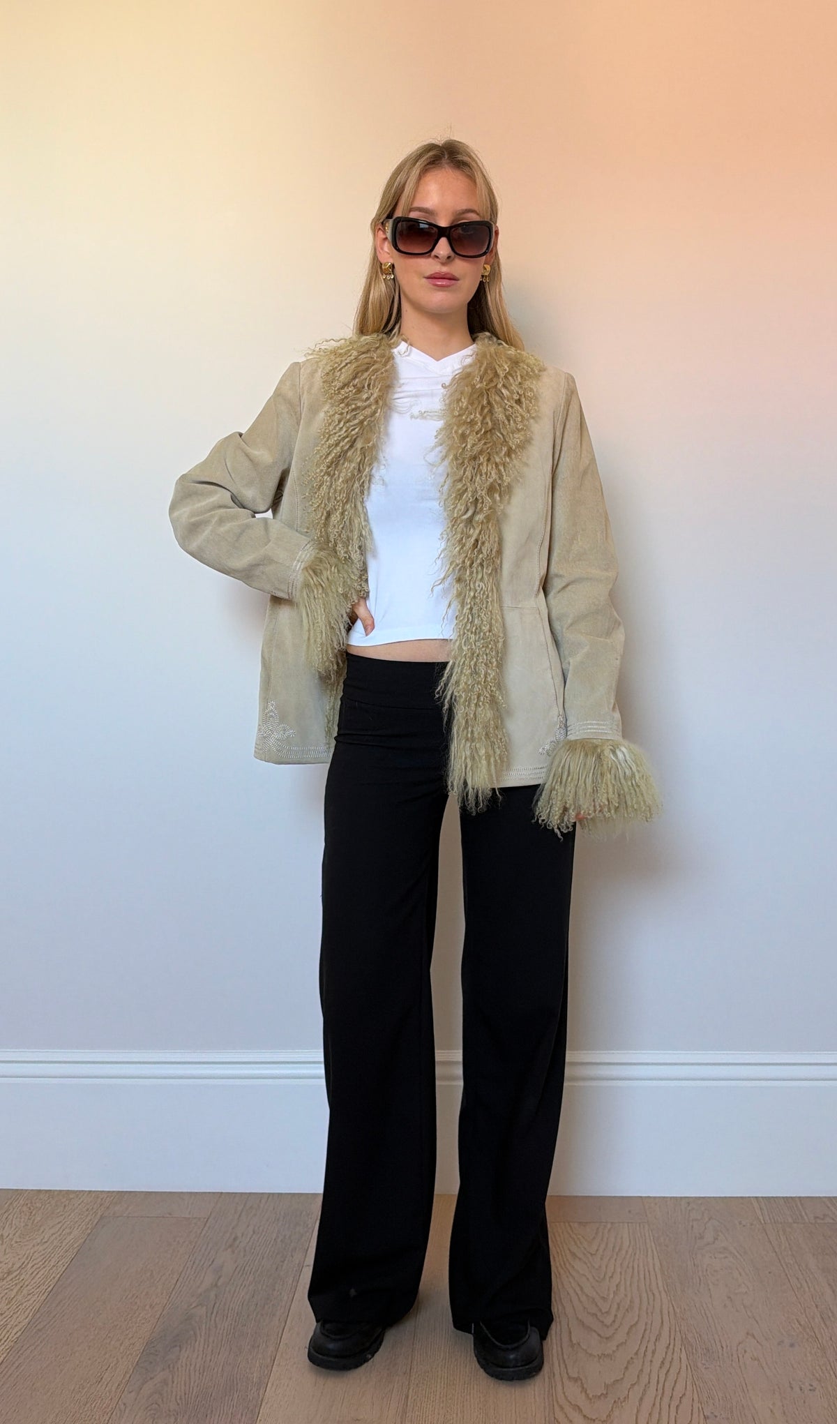 Vintage camel mongolian fur jacket