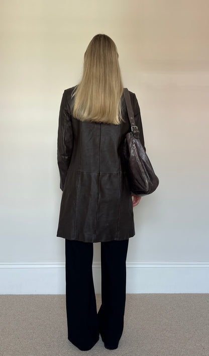Vintage brown leather trench coat