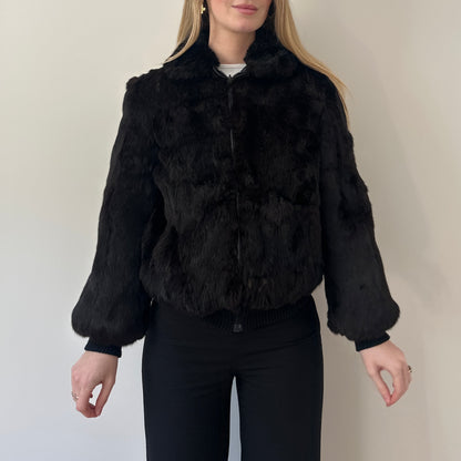 Vintage black fur bomber jacket