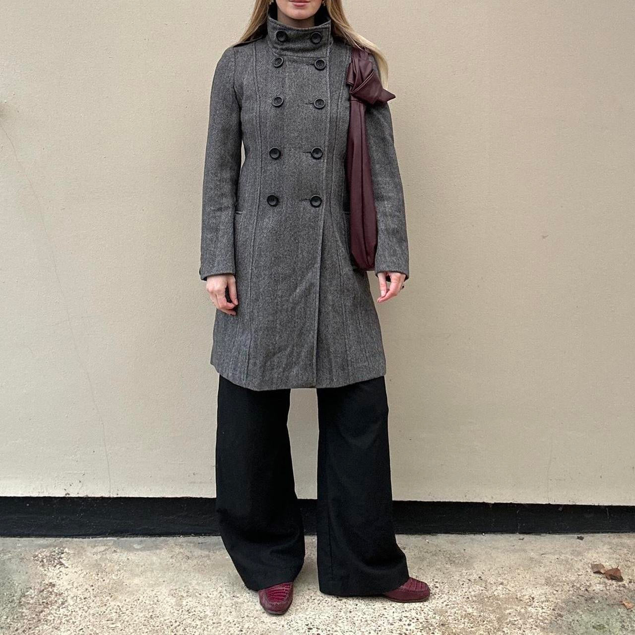 Vintage herringbone funnel neck coat