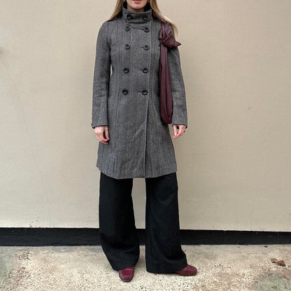 Vintage herringbone funnel neck coat