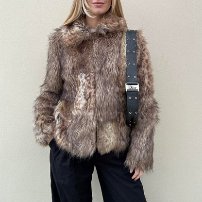 Faux fur patchwork coat