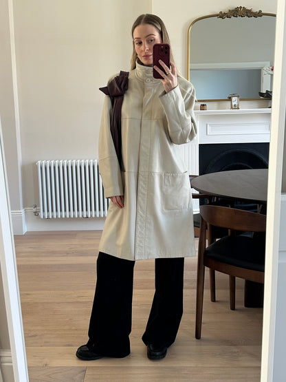 Vintage cream leather trench coat