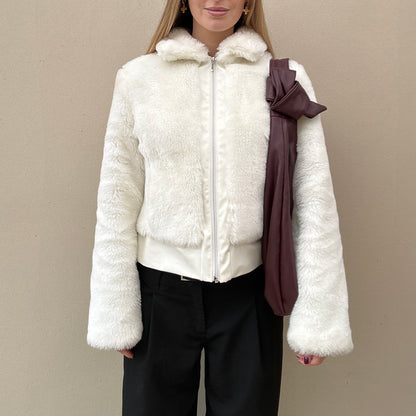 White faux fur jacket