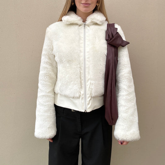 White faux fur jacket