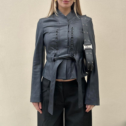 Vintage 00s button leather jacket