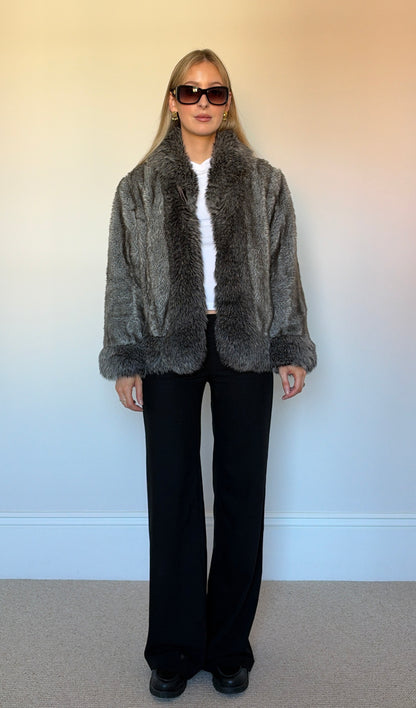 Vintage grey faux fur jacket