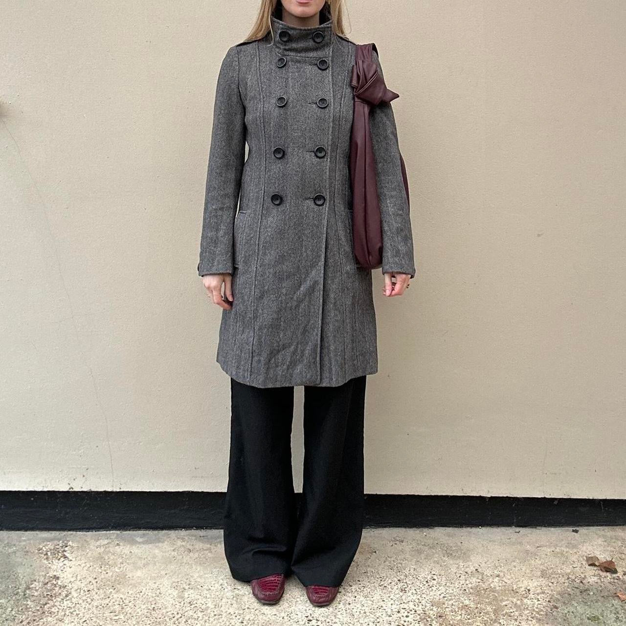 Vintage herringbone funnel neck coat