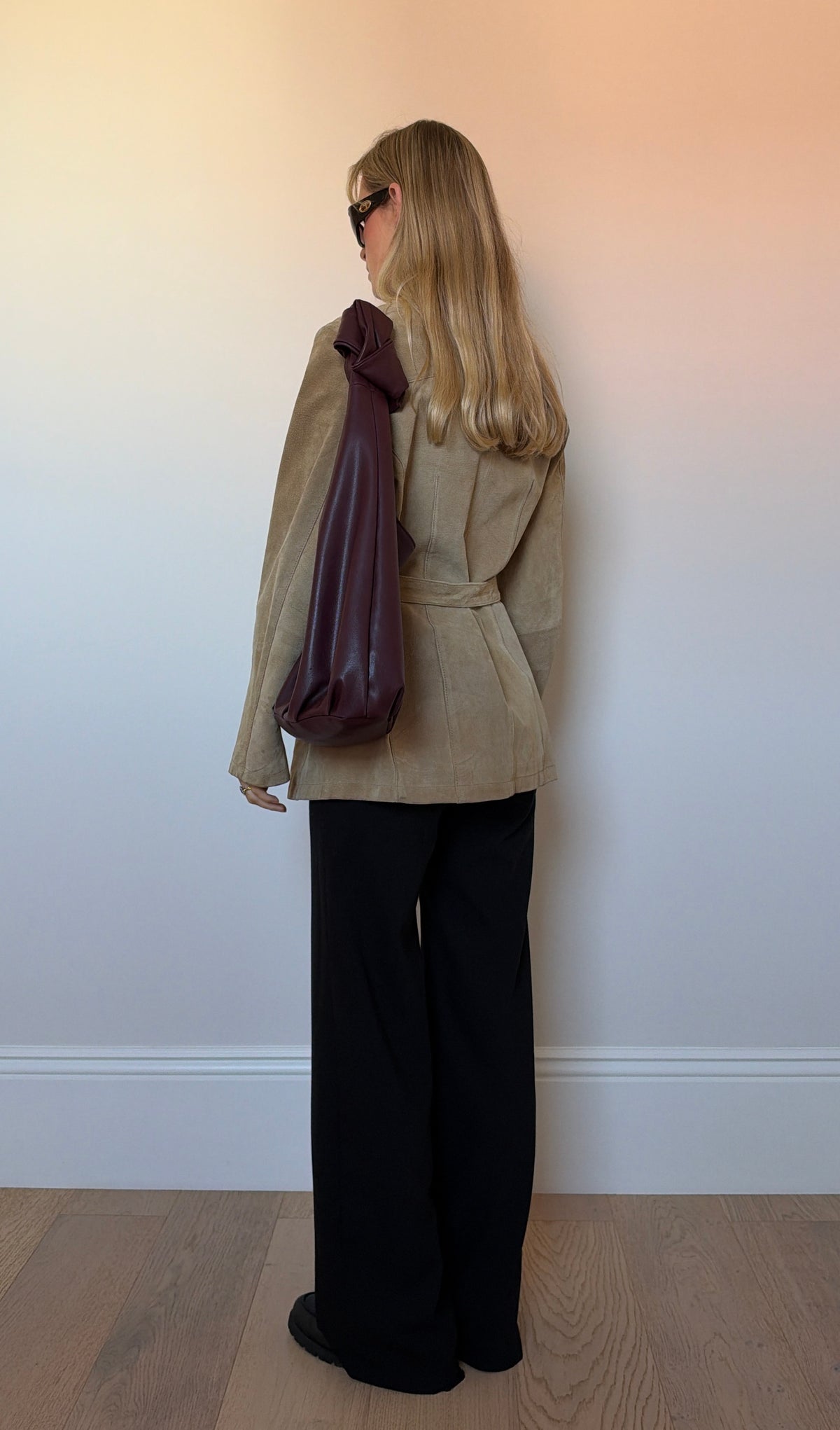 Vintage camel suede belted jacket