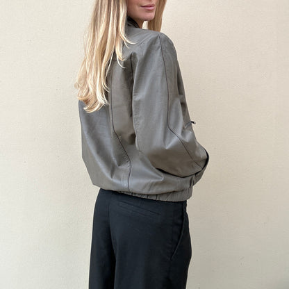 Vintage grey leather bomber jacket