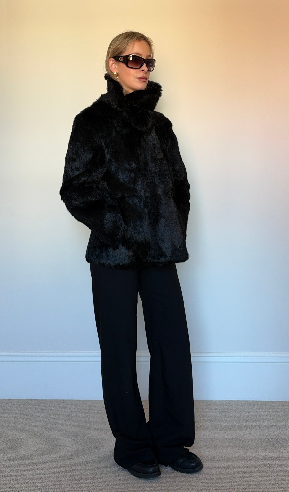 Vintage real fur coat asymmetric jacket