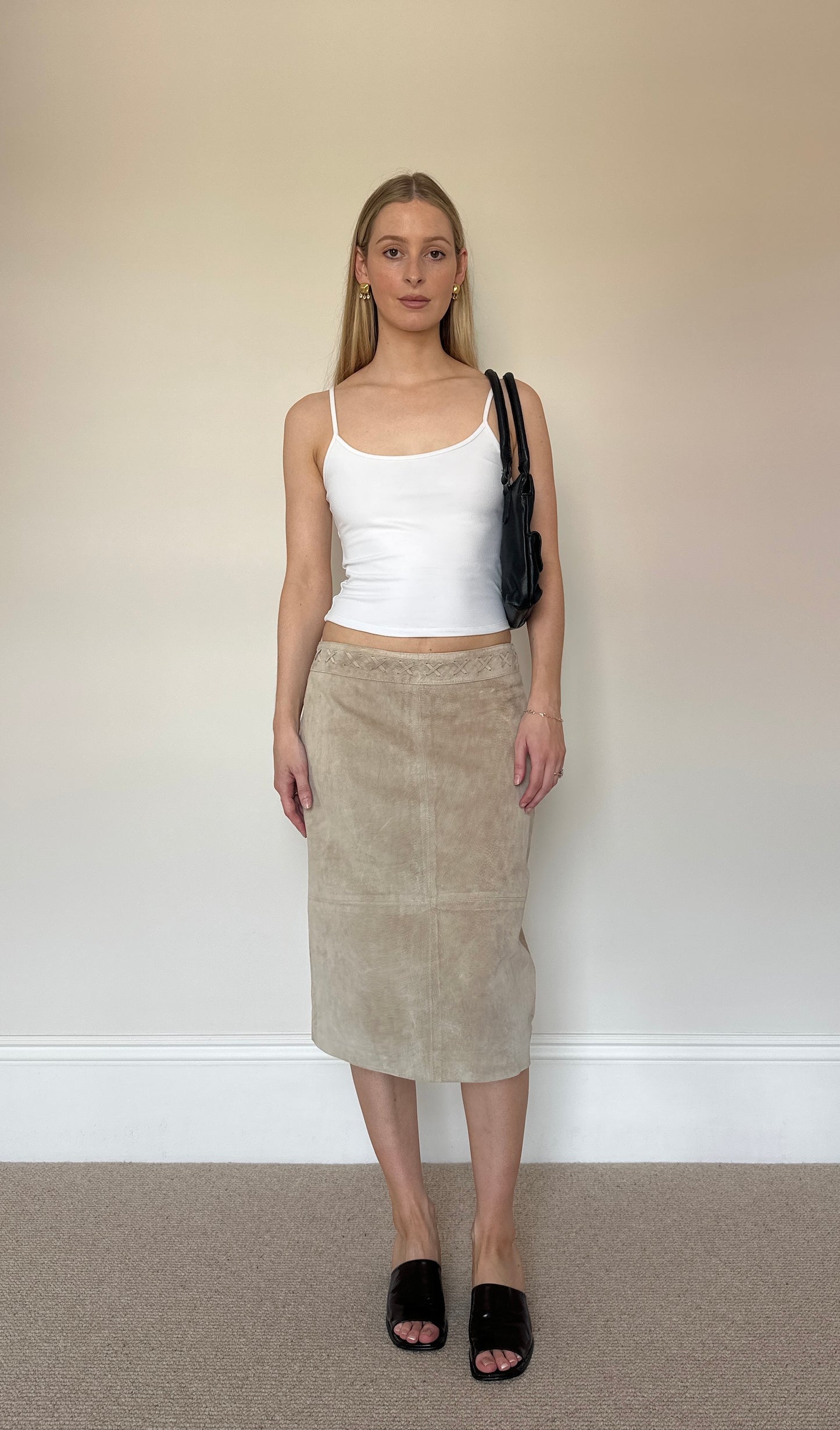 Vintage camel real suede skirt