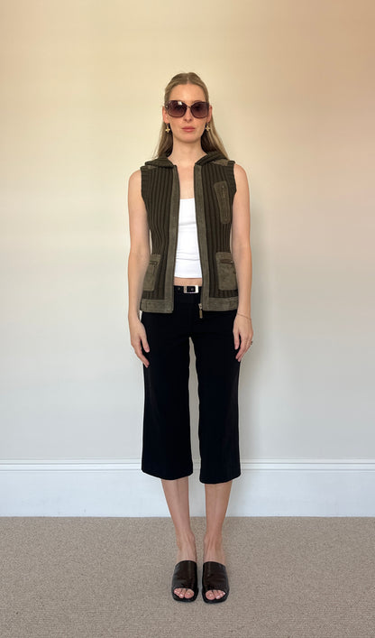 Vintage knit & suede sleeveless jumper