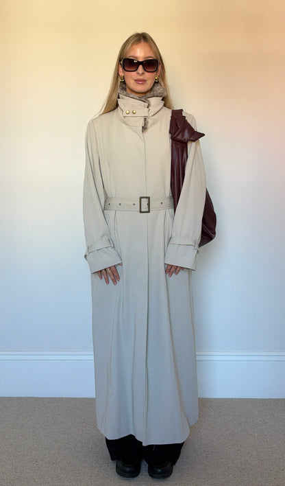 Vintage full length trench coat with fur collar