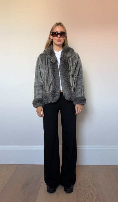Vintage Grey Faux Fur Jacket
