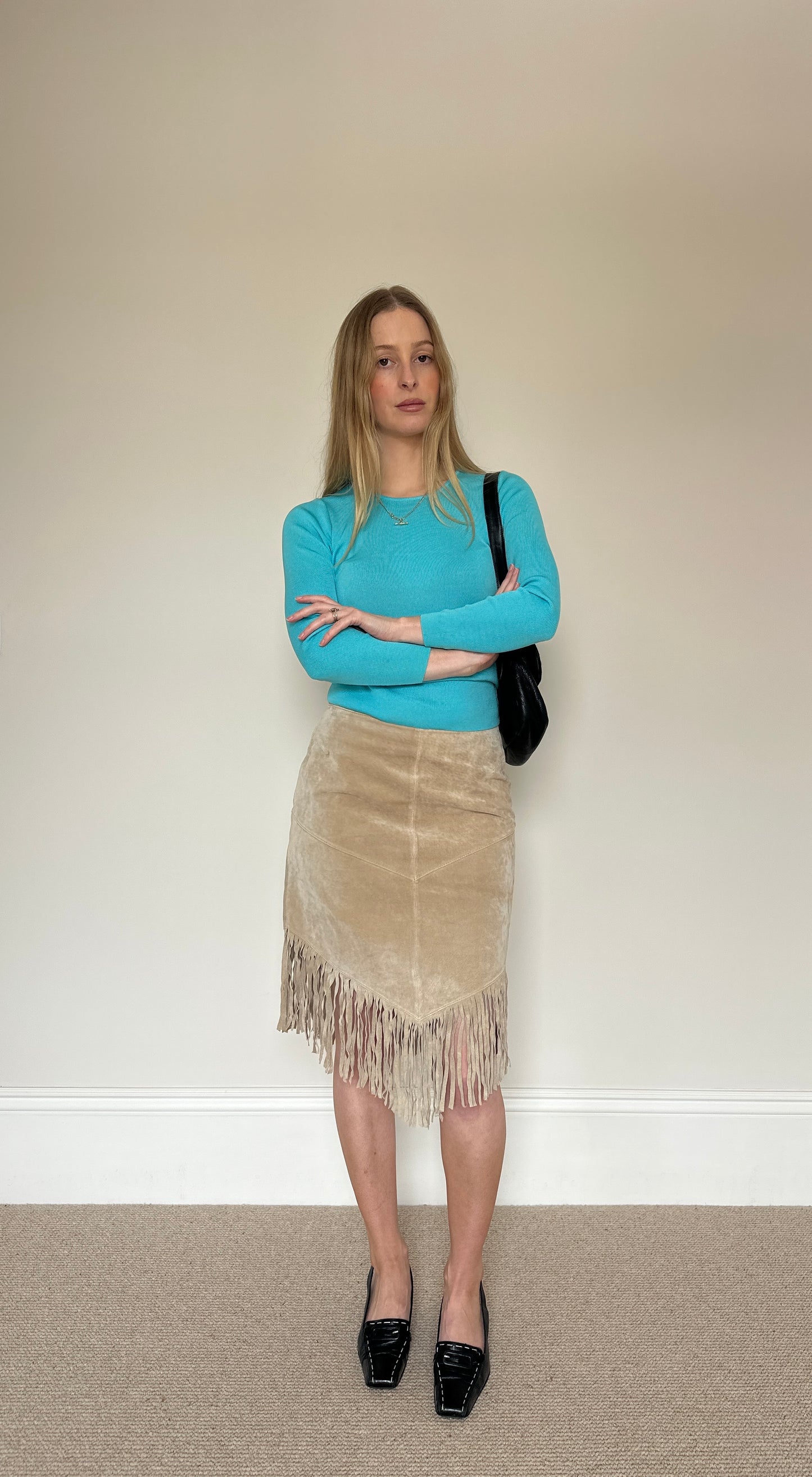 Vintage camel suede tassle skirt