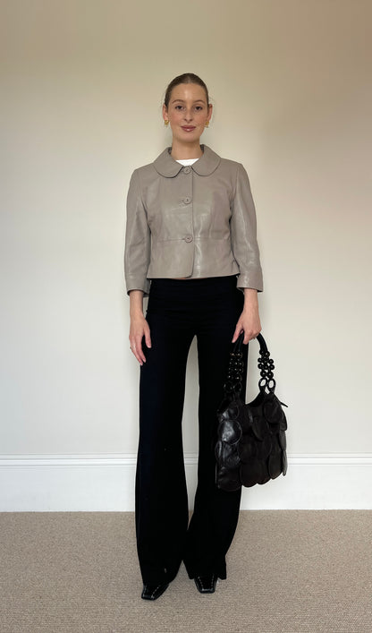 Vintage grey real leather pea coat