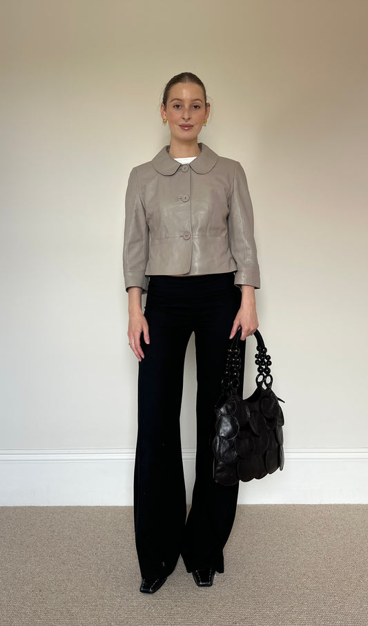 Vintage grey real leather pea coat