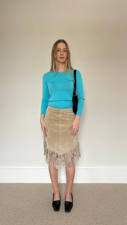 Vintage camel suede tassle skirt