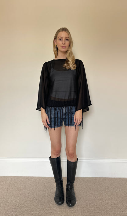 Vintage Chiffon Tassle Shrug