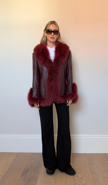 Vintage Burgundy Fur & Leather Jacket