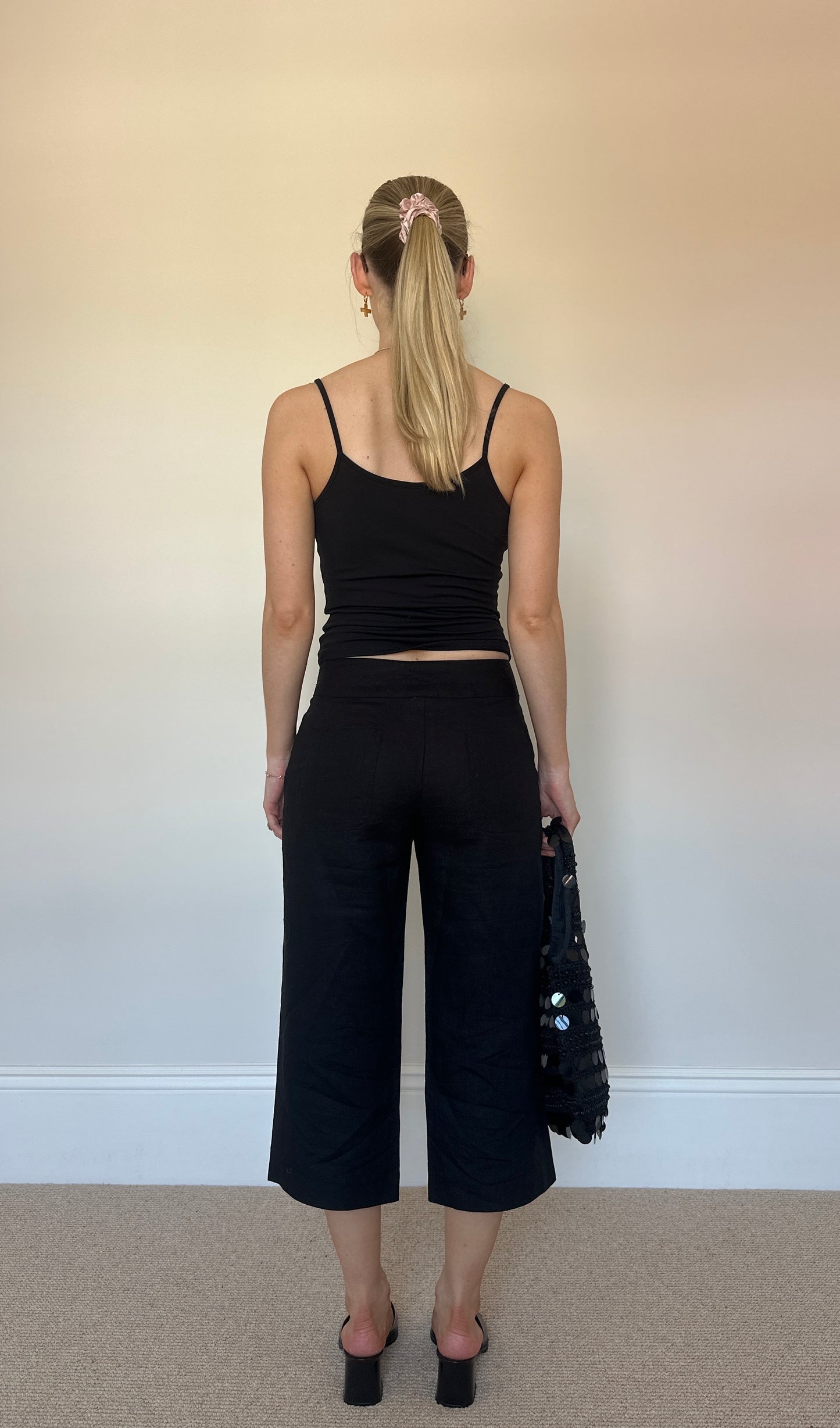 Vintage black linen capris