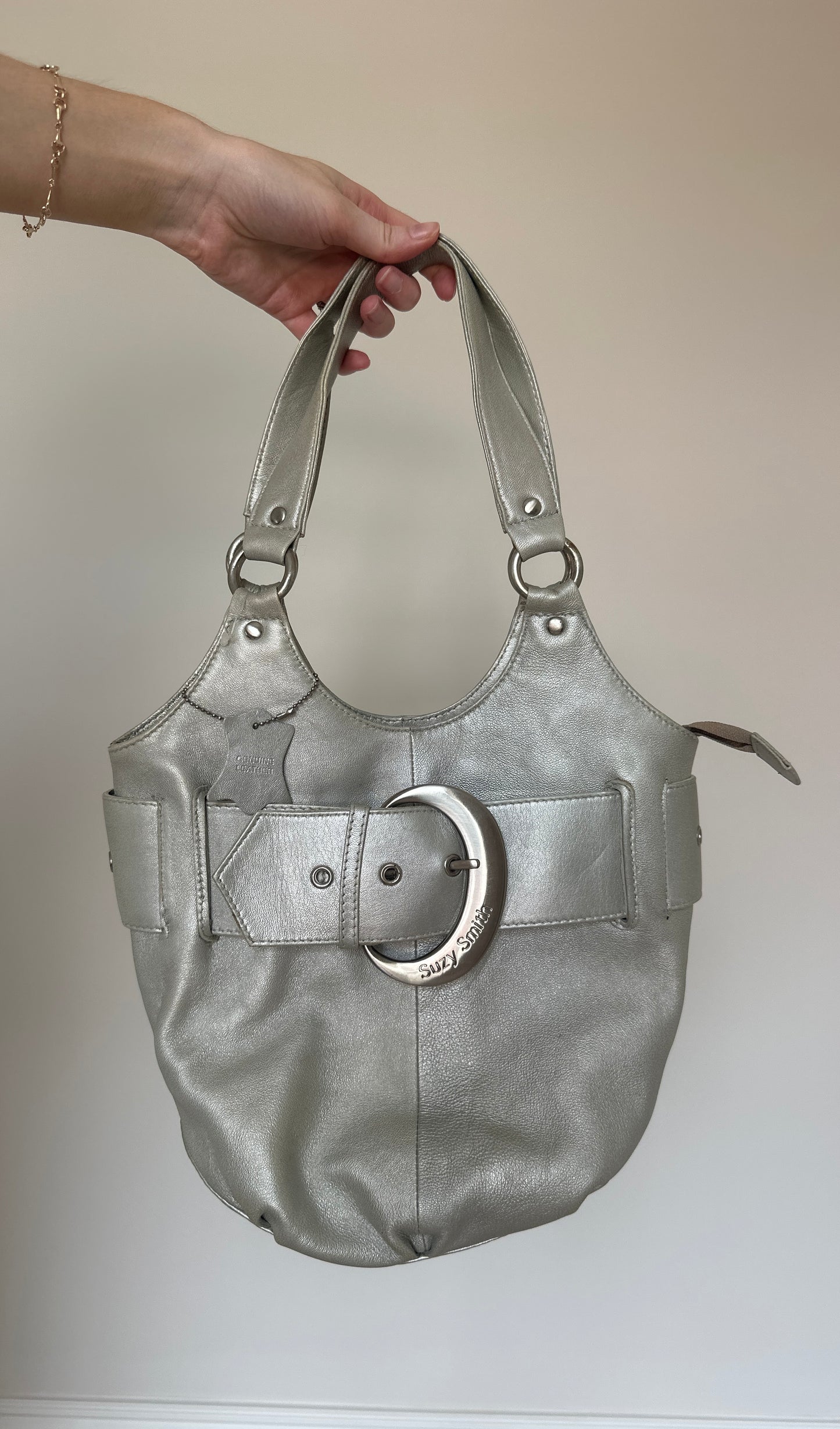 Vintage silver buckle leather bag