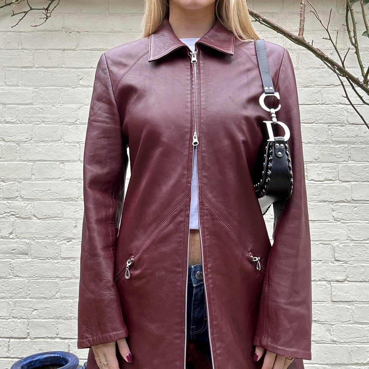 Vintage 90s burgundy leather trench coat