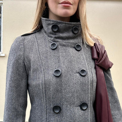Vintage herringbone funnel neck coat