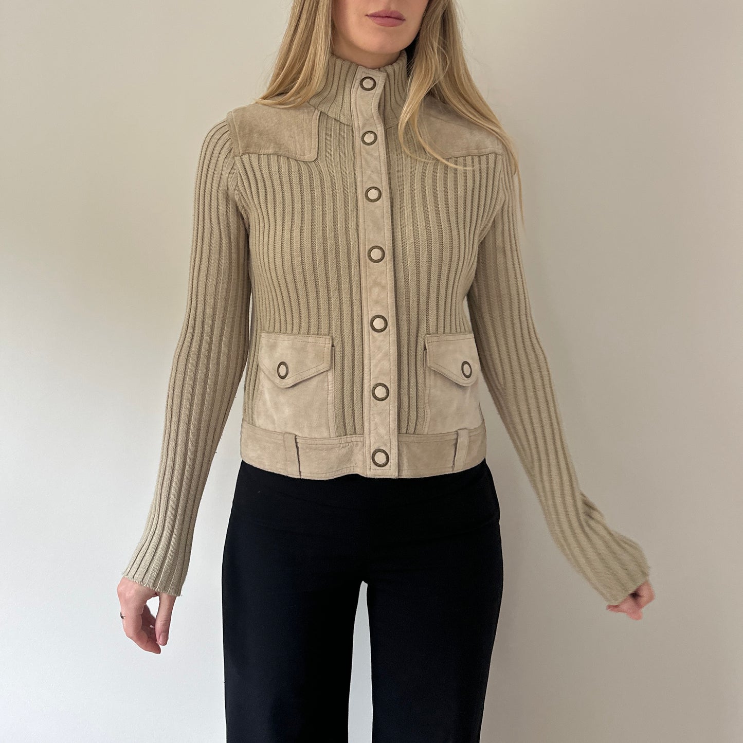 Vintage suede & knit jumper jacket