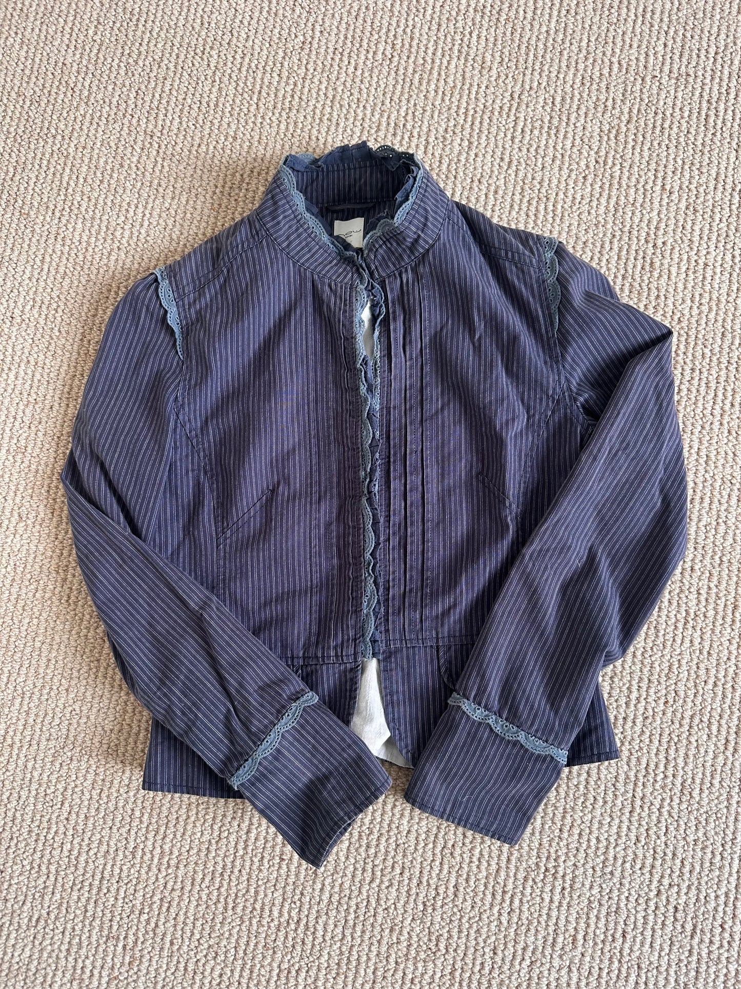 Vintage blue pinstripe hook & eye jacket