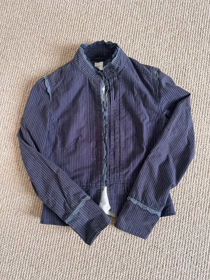 Vintage blue pinstripe hook & eye jacket