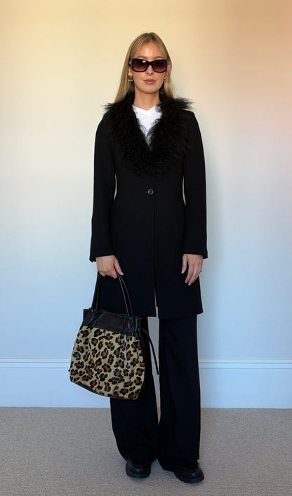Vintage black mongolian fur coat