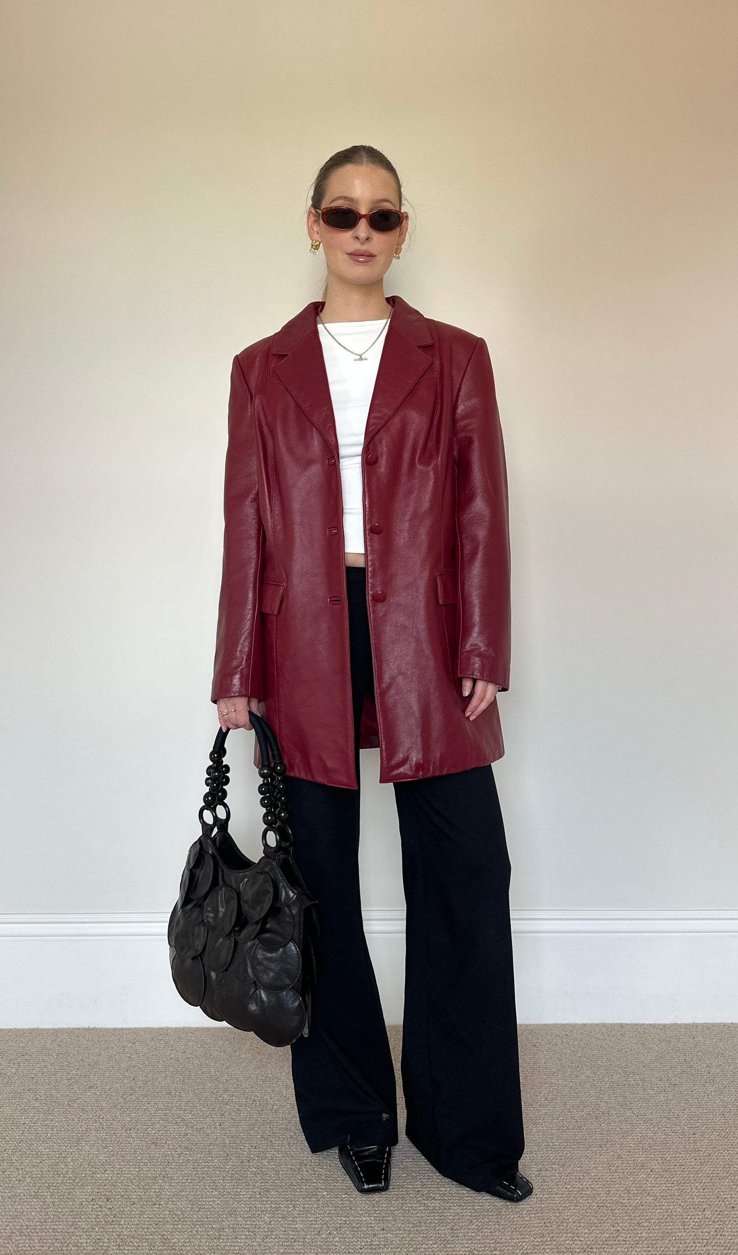 Vintage burgundy leather blazer