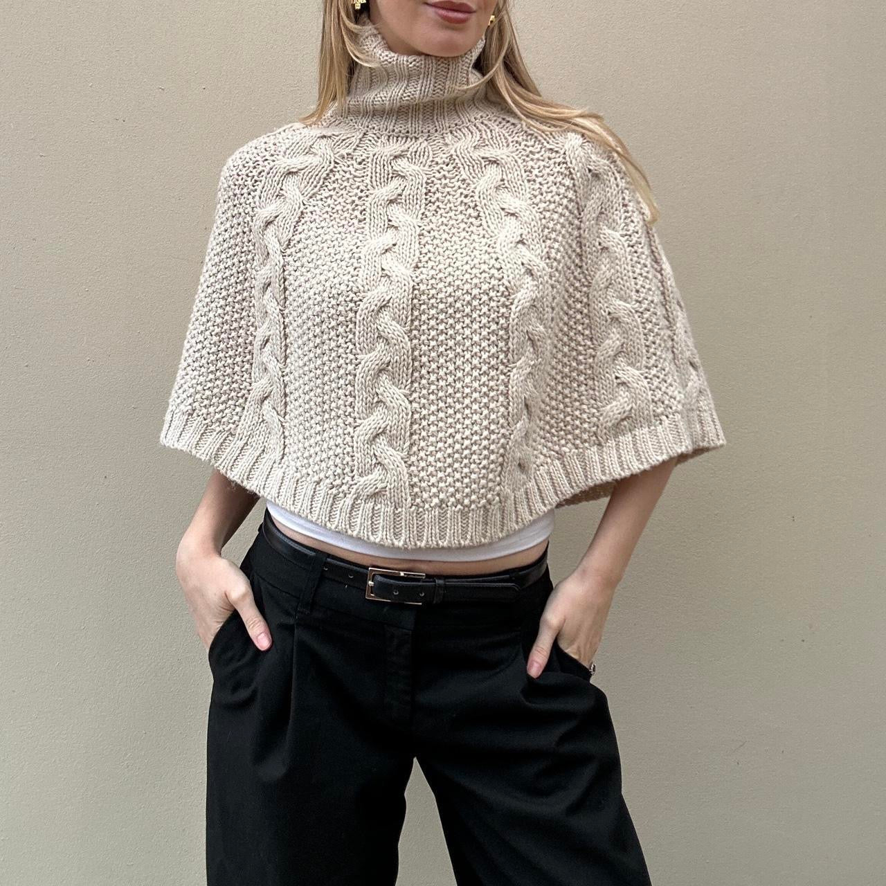 Vintage Cream cable knit poncho