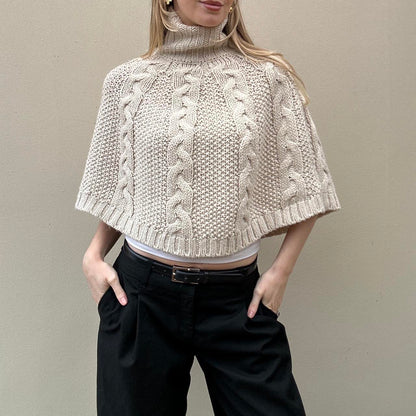 Vintage Cream cable knit poncho