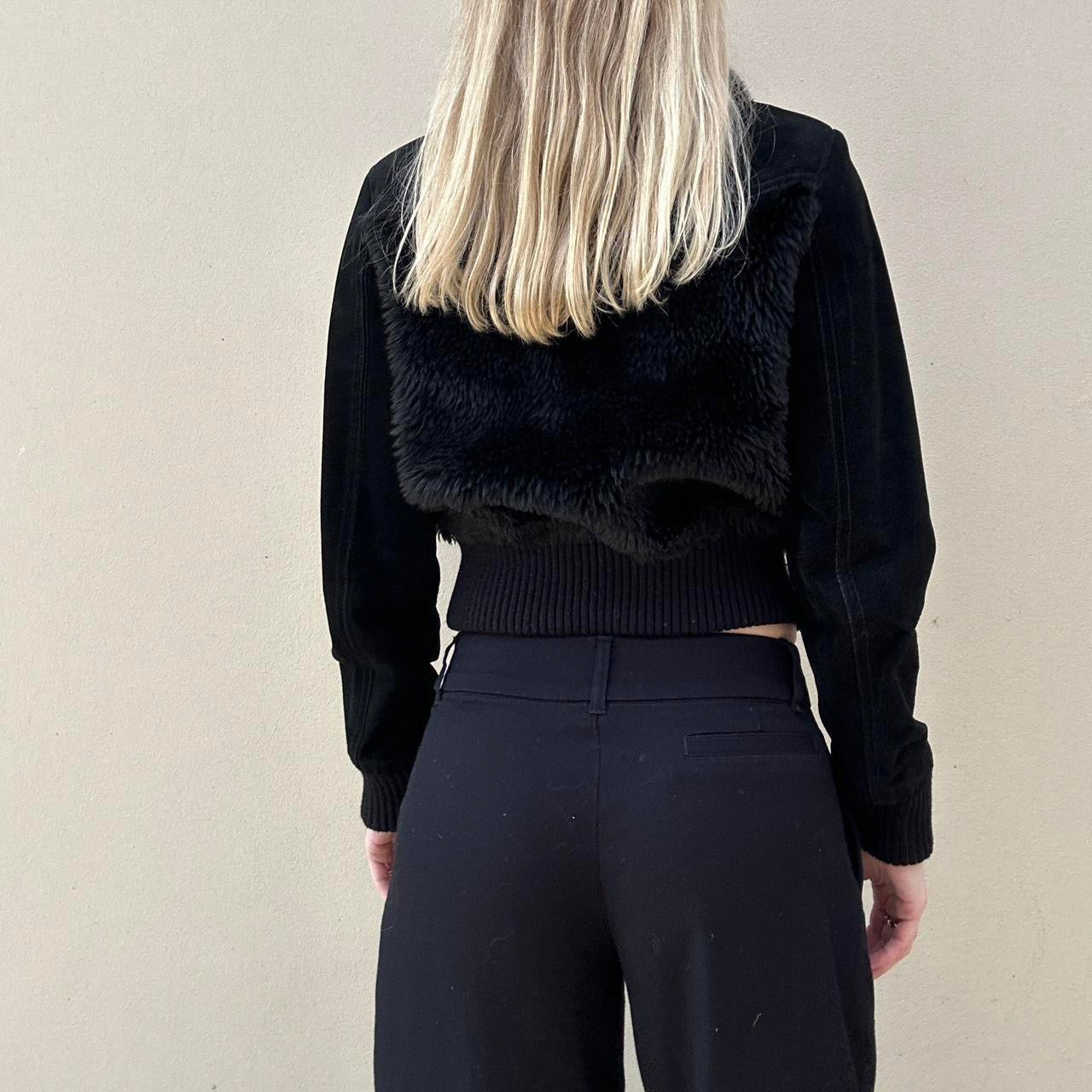 Vintage 00s suede & faux fur bomber jacket