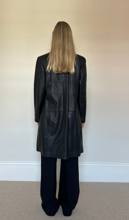Vintage black leather trench coat