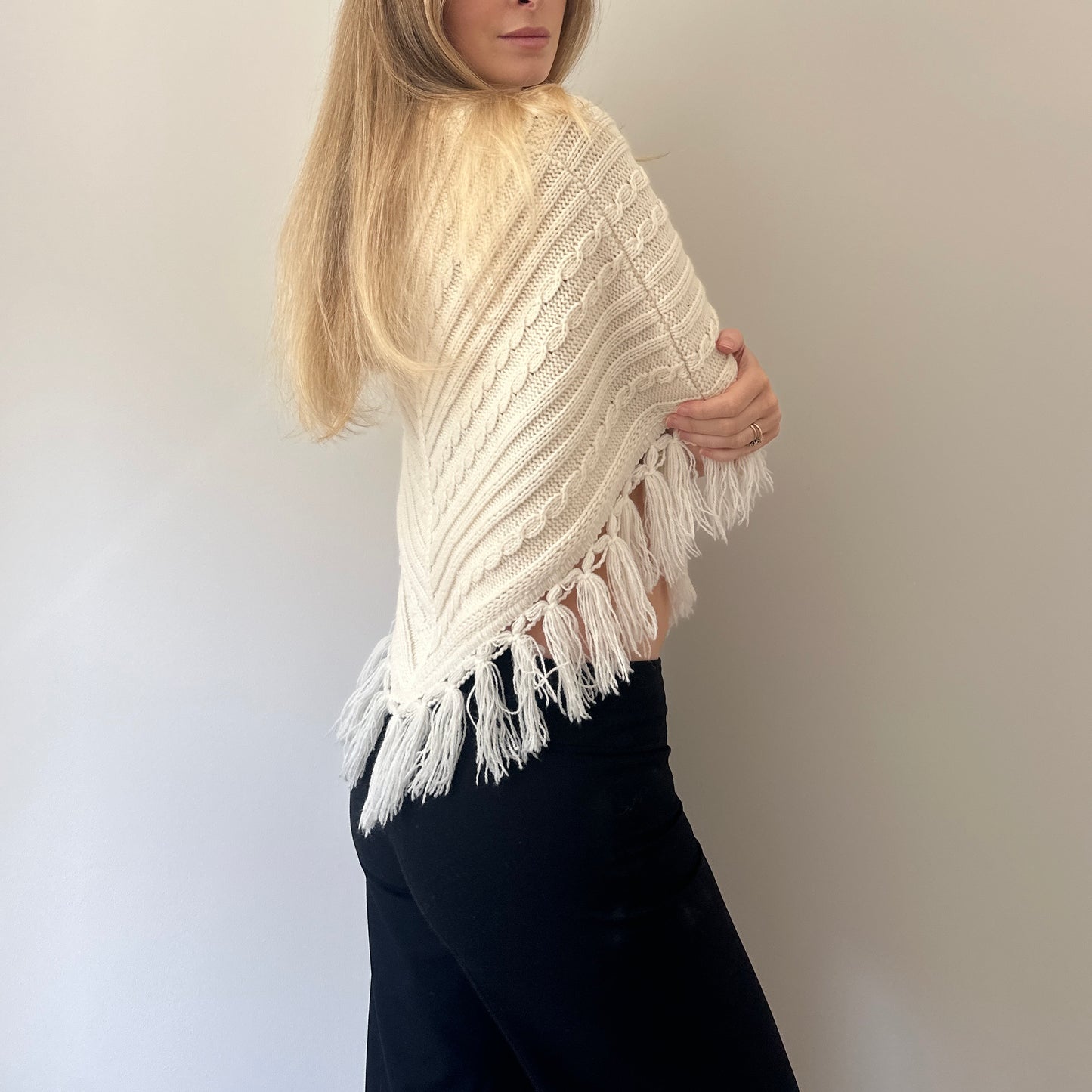 Vintage cream knit poncho