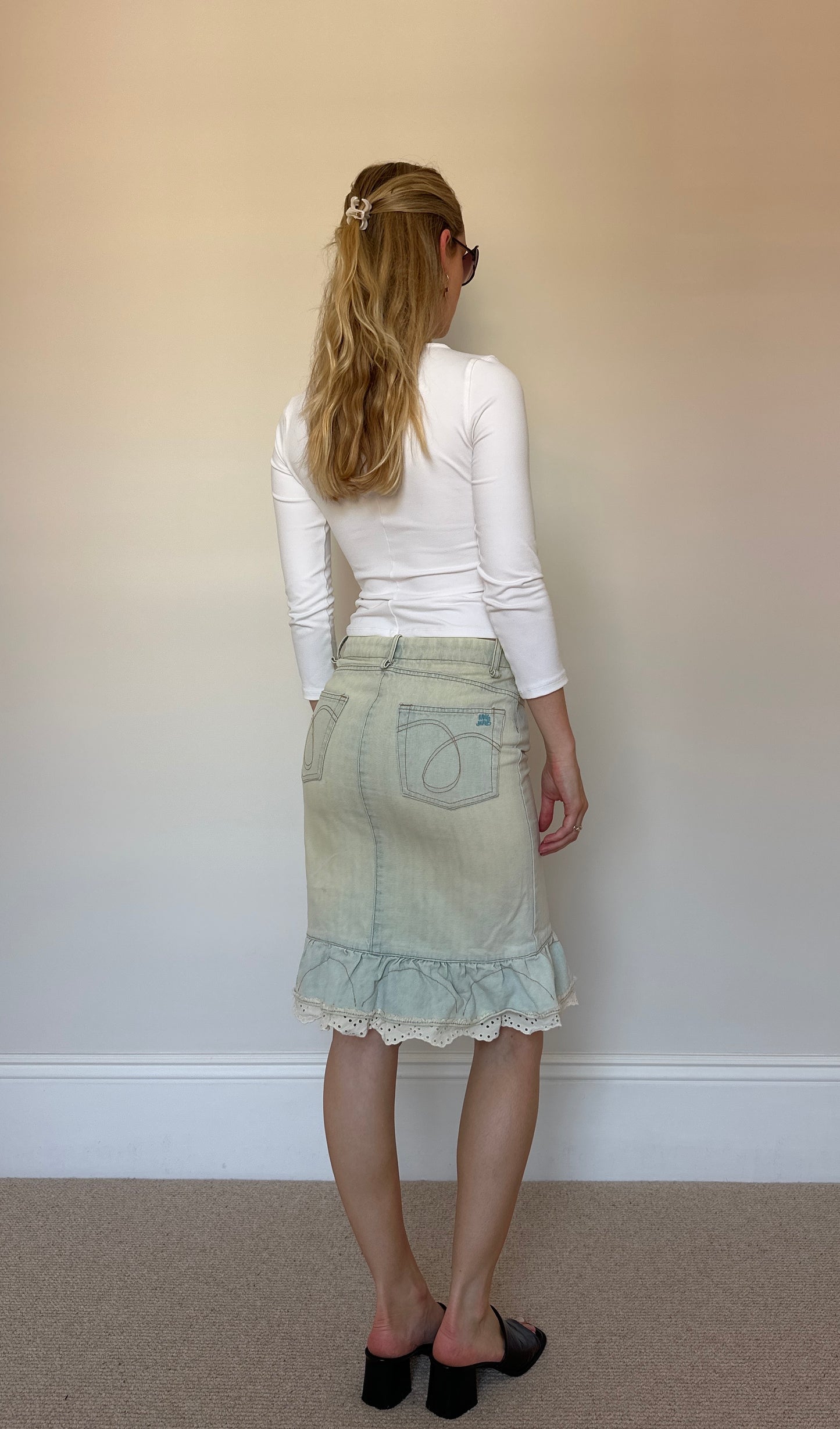 vintage denim midi skirt